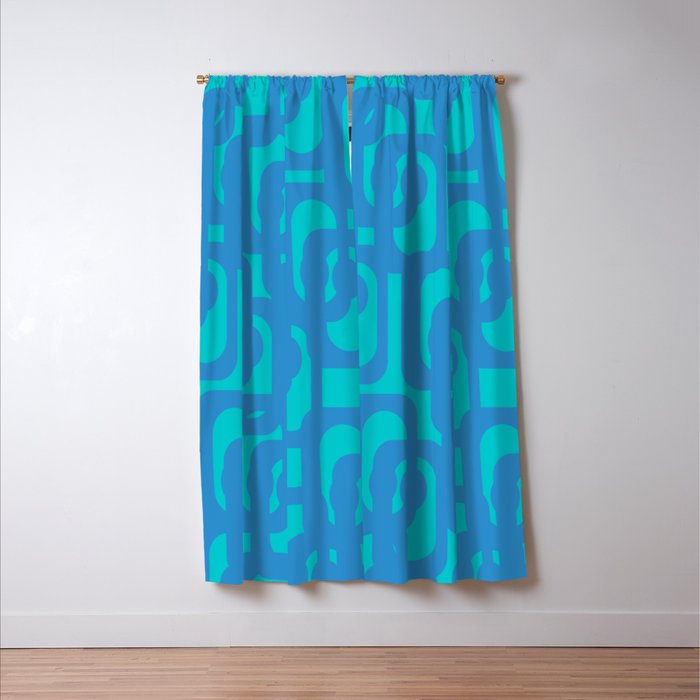 Mid Century Modern Loops Abstract Turquoise Blue Cyan Retro Contemporary Pattern Window Curtain Gallery Image 3