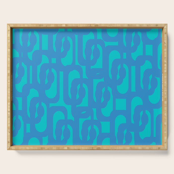 Mid Century Modern Loops Abstract Turquoise Blue Cyan Retro Contemporary Pattern Serving Tray Gallery Image 1