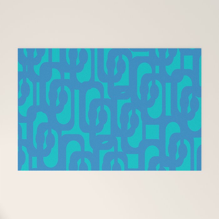 Mid Century Modern Loops Abstract Turquoise Blue Cyan Retro Contemporary Pattern Welcome Mat Gallery Image 1
