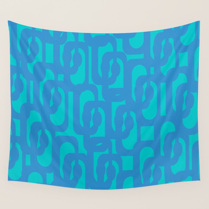 Mid Century Modern Loops Abstract Turquoise Blue Cyan Retro Contemporary Pattern Wall Tapestry Gallery Image 4