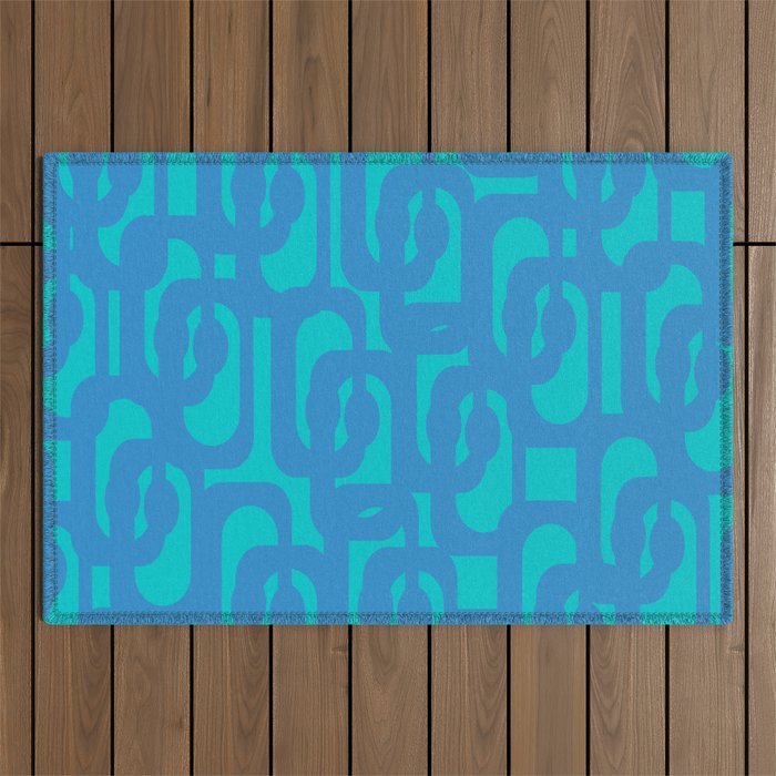 Mid Century Modern Loops Abstract Turquoise Blue Cyan Retro Contemporary Pattern Outdoor Rug Gallery Image 1