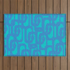 Mid Century Modern Loops Abstract Turquoise Blue Cyan Retro Contemporary Pattern Outdoor Rug Gallery Image 1