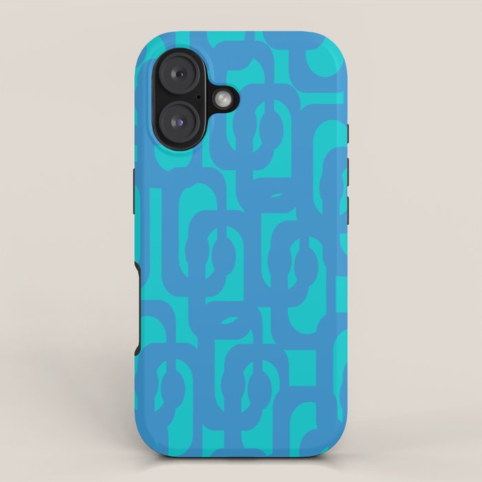 Mid Century Modern Loops Abstract Turquoise Blue Cyan Retro Contemporary Pattern iPhone Case Gallery Image 1