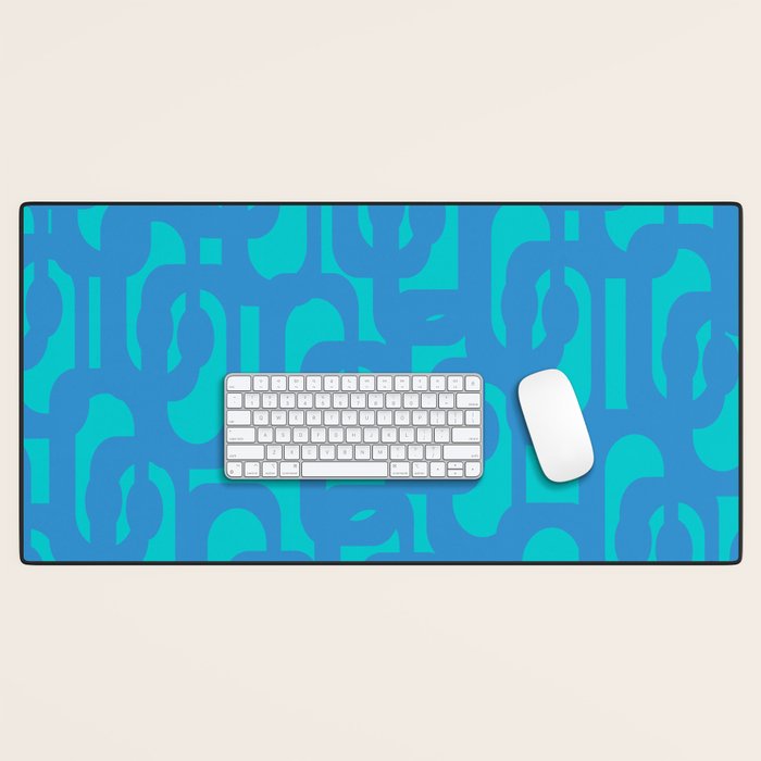 Mid Century Modern Loops Abstract Turquoise Blue Cyan Retro Contemporary Pattern Desk Mat Gallery Image 1