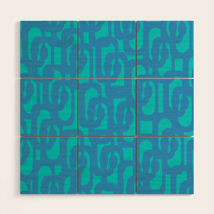 Mid Century Modern Loops Abstract Turquoise Blue Cyan Retro Contemporary Pattern Wood Wall Art Gallery Image 1