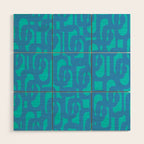 Mid Century Modern Loops Abstract Turquoise Blue Cyan Retro Contemporary Pattern Wood Wall Art Gallery Image 1