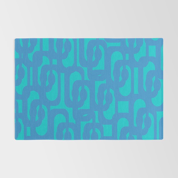 Mid Century Modern Loops Abstract Turquoise Blue Cyan Retro Contemporary Pattern Rug Gallery Image 2