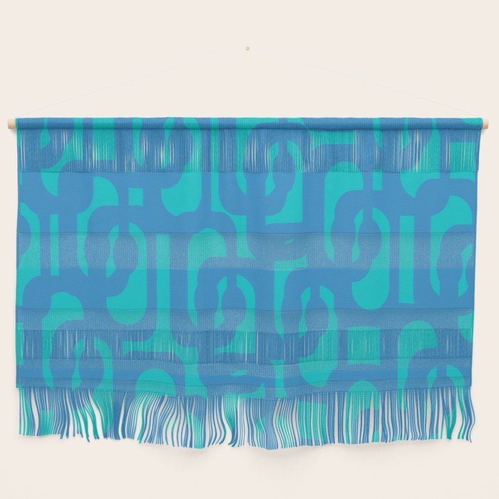 Mid Century Modern Loops Abstract Turquoise Blue Cyan Retro Contemporary Pattern Wall Hanging Gallery Image 1