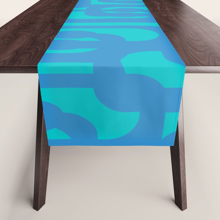 Mid Century Modern Loops Abstract Turquoise Blue Cyan Retro Contemporary Pattern Table Runner Gallery Image 1