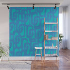 Mid Century Modern Loops Abstract Turquoise Blue Cyan Retro Contemporary Pattern Wall Mural Gallery Image 1