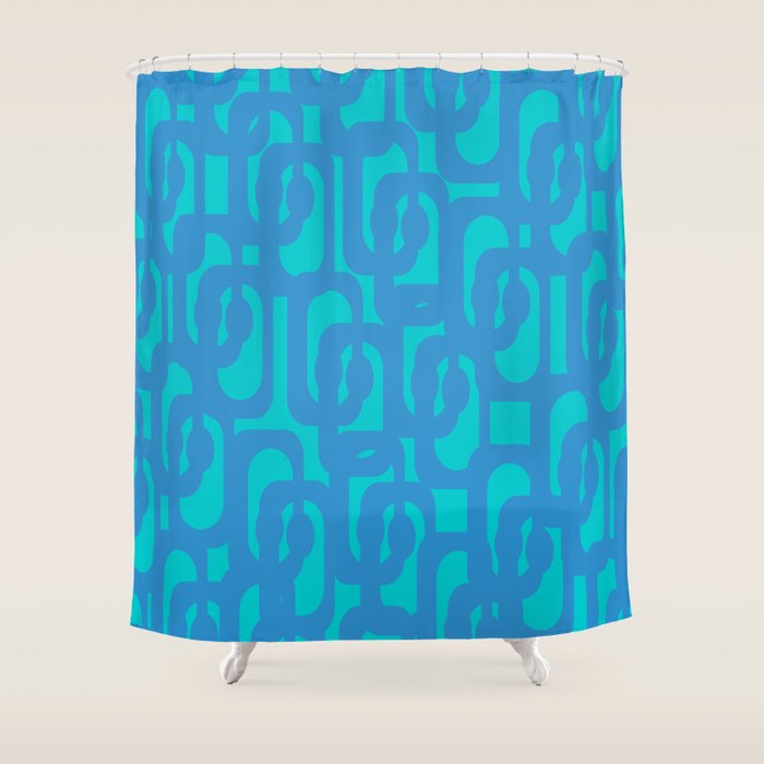 Mid Century Modern Loops Abstract Turquoise Blue Cyan Retro Contemporary Pattern Shower Curtain Gallery Image 1