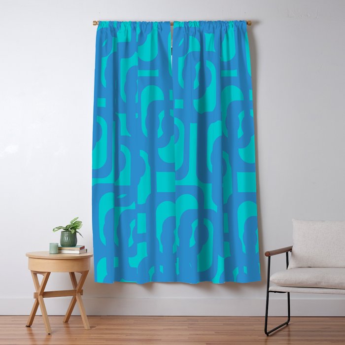 Mid Century Modern Loops Abstract Turquoise Blue Cyan Retro Contemporary Pattern Window Curtain Gallery Image 1