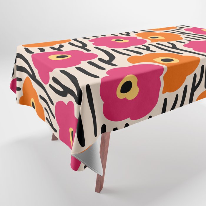 Floral  Pattern Hot Pink and Orange Tablecloth Gallery Image 1