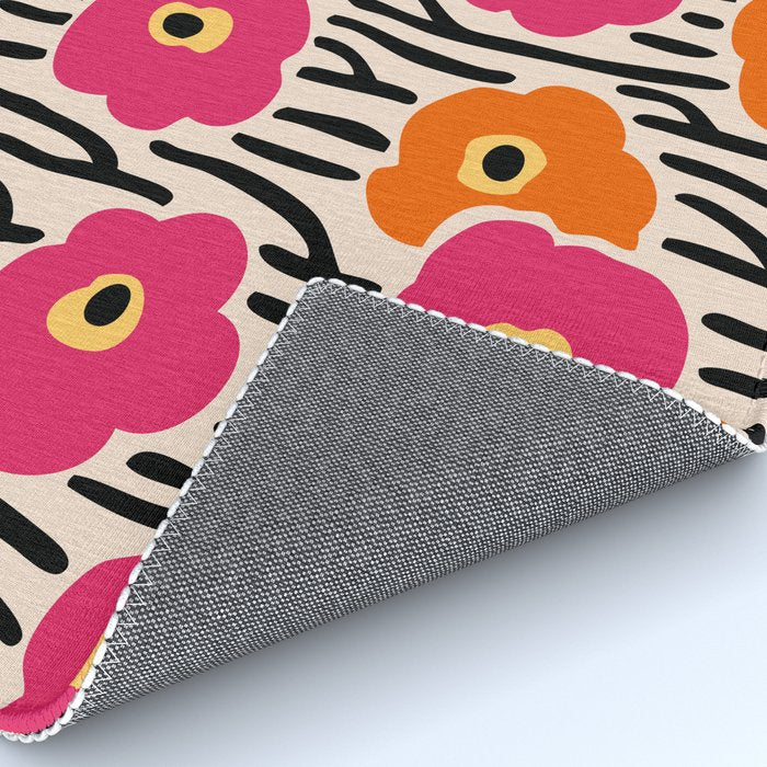 Floral  Pattern Hot Pink and Orange Rug Gallery Image 4