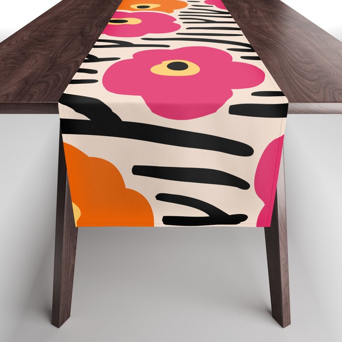 Floral  Pattern Hot Pink and Orange Table Runner Gallery Image 1