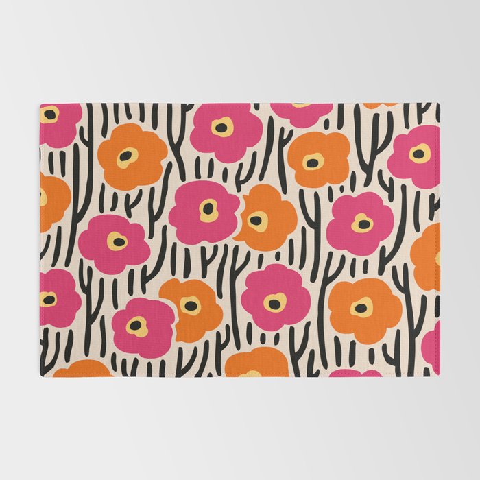 Floral  Pattern Hot Pink and Orange Rug Gallery Image 2