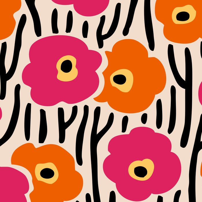 Floral  Pattern Hot Pink and Orange Coffee Mug Gallery Image 2