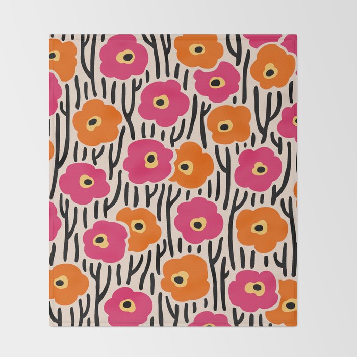 Floral  Pattern Hot Pink and Orange Throw Blanket Gallery Image 2