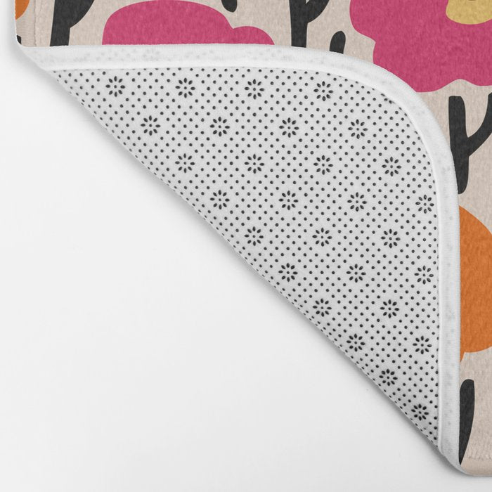Floral  Pattern Hot Pink and Orange Bath Mat Gallery Image 2