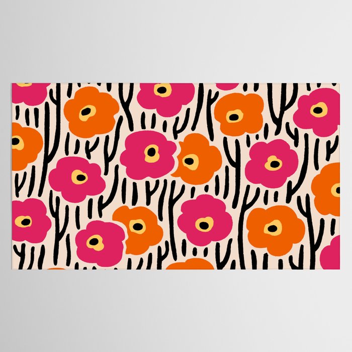 Floral  Pattern Hot Pink and Orange Tablecloth Gallery Image 2