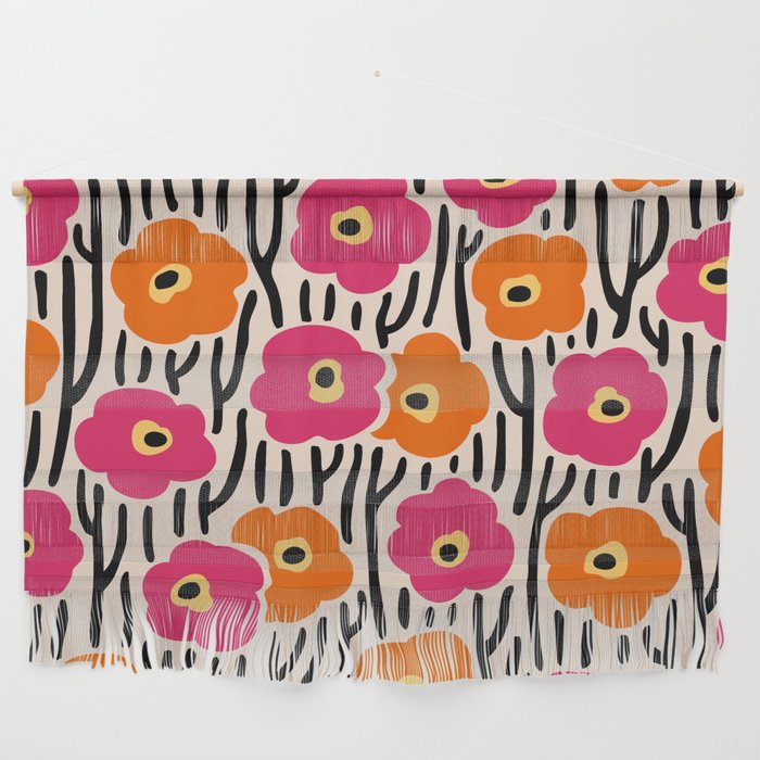 Floral  Pattern Hot Pink and Orange Wall Hanging Gallery Image 1