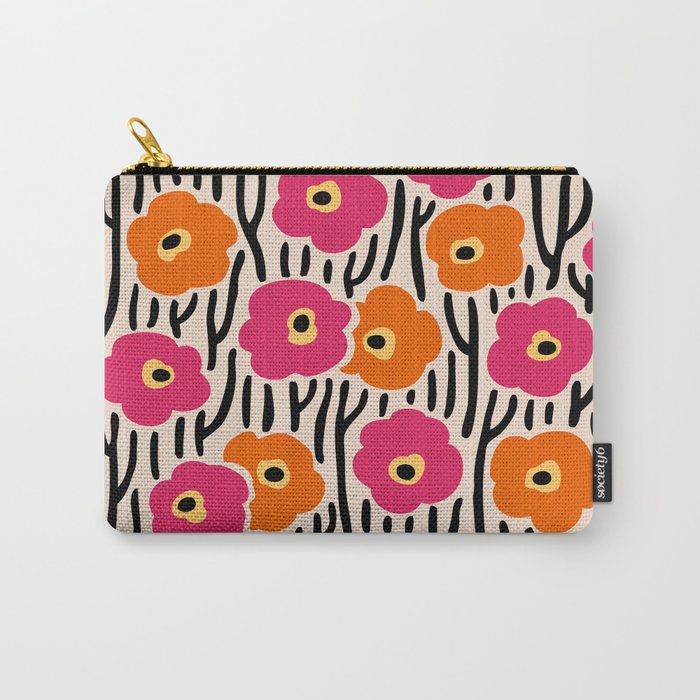 Floral  Pattern Hot Pink and Orange Carry All Pouch Gallery Image 1
