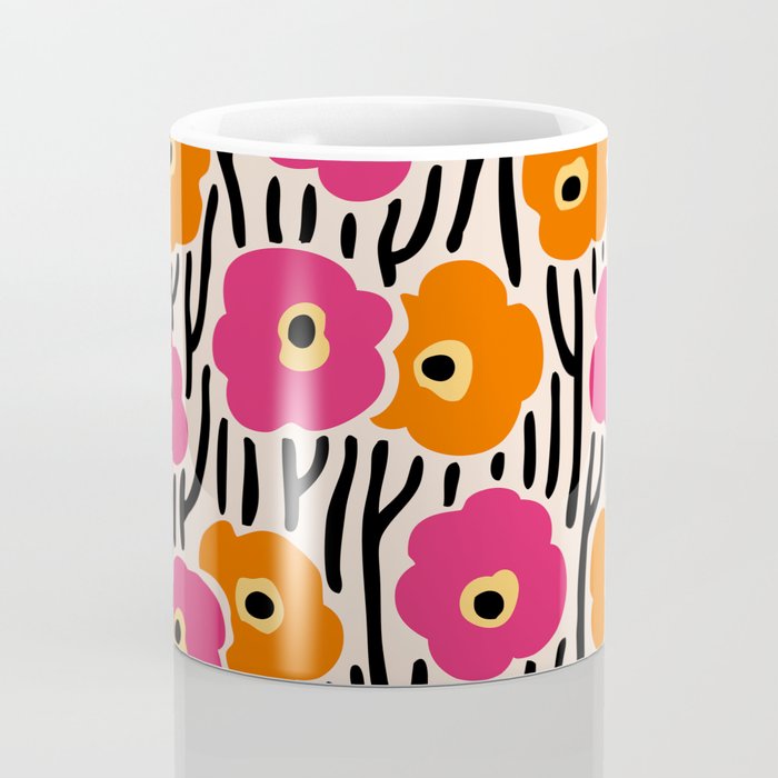 Floral  Pattern Hot Pink and Orange Coffee Mug Gallery Image 4