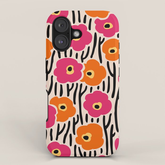 Floral  Pattern Hot Pink and Orange iPhone Case Gallery Image 1