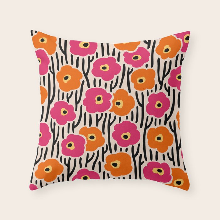 Floral  Pattern Hot Pink and Orange Throw Pillow Gallery Image 6