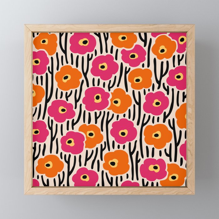 Floral  Pattern Hot Pink and Orange Mini Art Print Gallery Image 1