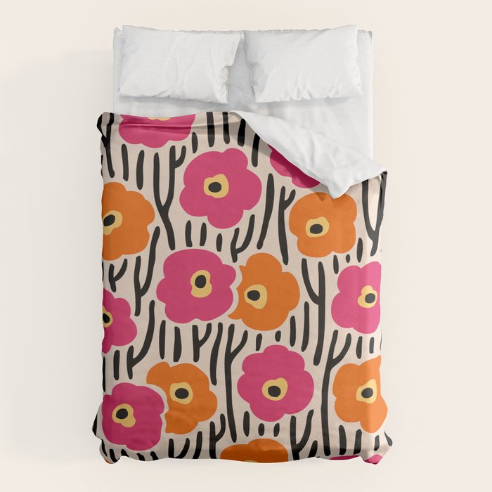 Floral  Pattern Hot Pink and Orange Duvet Cover Gallery Image 6