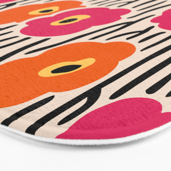 Floral  Pattern Hot Pink and Orange Bath Mat Gallery Image 3