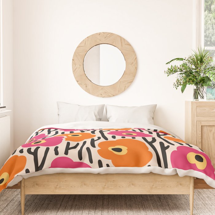 Floral  Pattern Hot Pink and Orange Duvet Cover Gallery Image 3