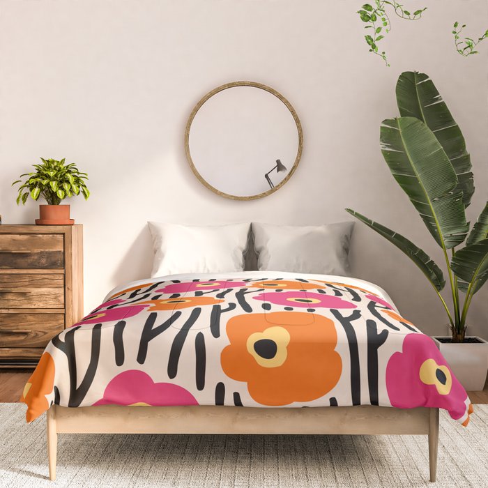 Floral  Pattern Hot Pink and Orange Comforter Gallery Image 3