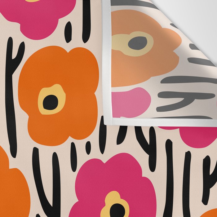 Floral  Pattern Hot Pink and Orange Wall Tapestry Gallery Image 3