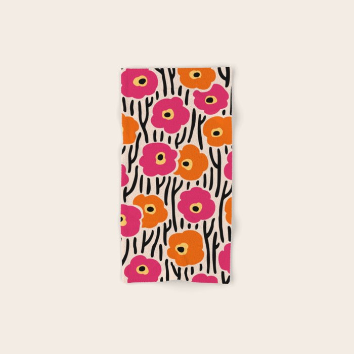 Floral  Pattern Hot Pink and Orange Bath Towel Gallery Image 1