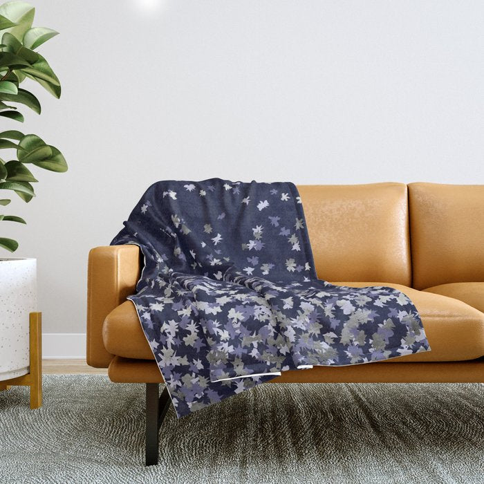 Floating Confetti - Navy Blue and Silver Throw Blanket Gallery Image 1