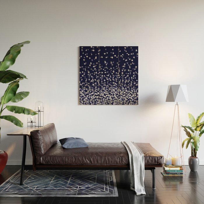 Floating Confetti - Navy Blue and Silver Wood Wall Art Gallery Image 2
