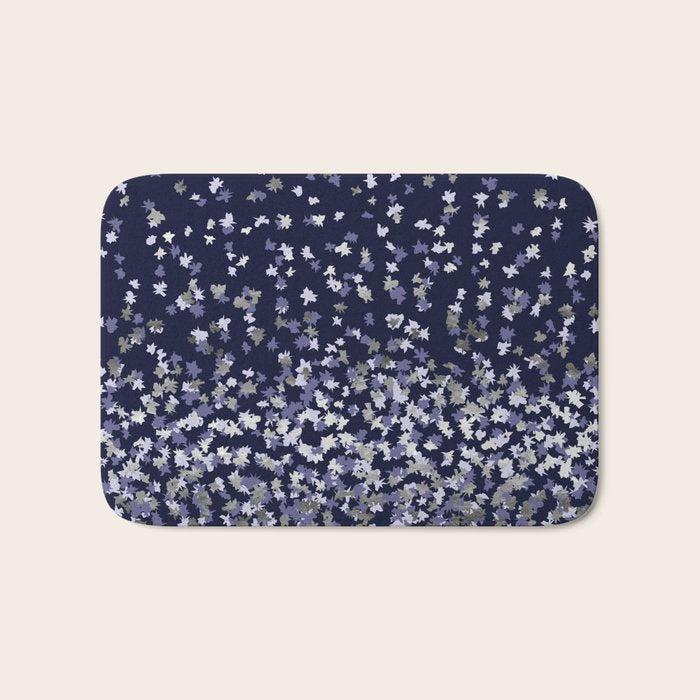 Floating Confetti - Navy Blue and Silver Bath Mat Gallery Image 1