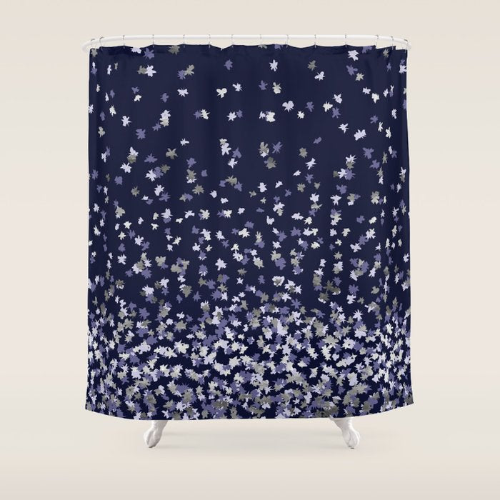 Floating Confetti - Navy Blue and Silver Shower Curtain Gallery Image 1