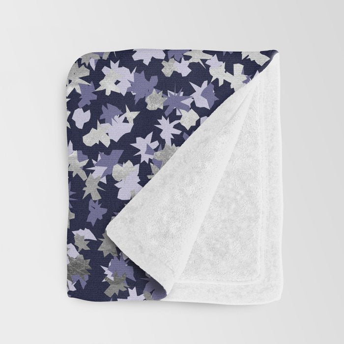 Floating Confetti - Navy Blue and Silver Throw Blanket Gallery Image 3