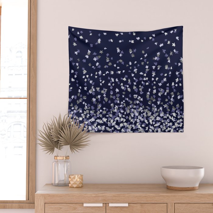 Floating Confetti - Navy Blue and Silver Wall Tapestry Gallery Image 2