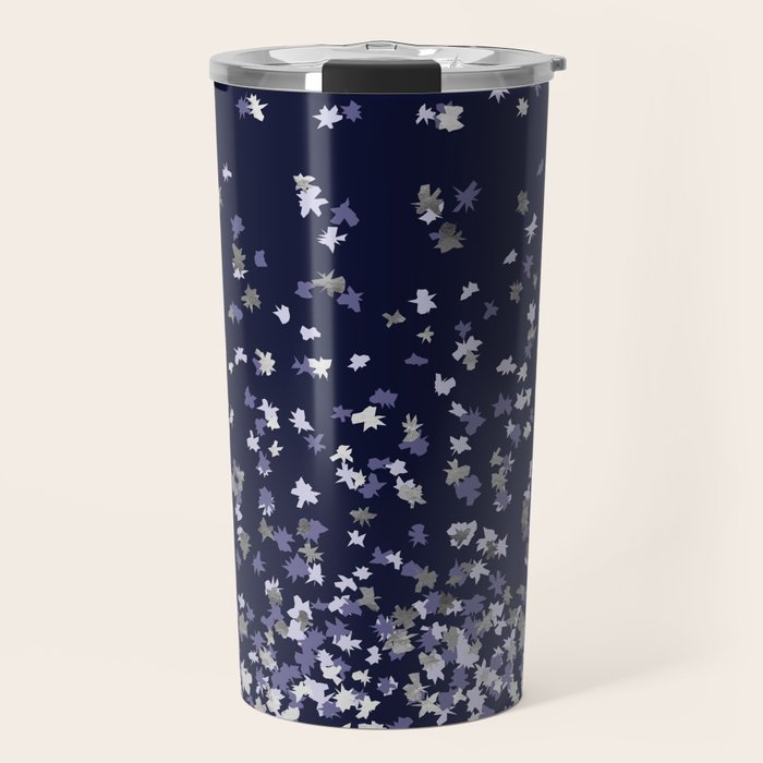 Floating Confetti - Navy Blue and Silver Travel Mug Gallery Image 1