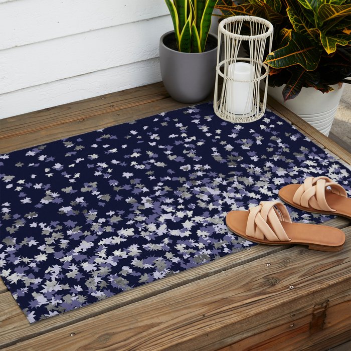 Floating Confetti - Navy Blue and Silver Outdoor Rug Gallery Image 2