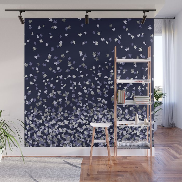 Floating Confetti - Navy Blue and Silver Wall Mural Gallery Image 1