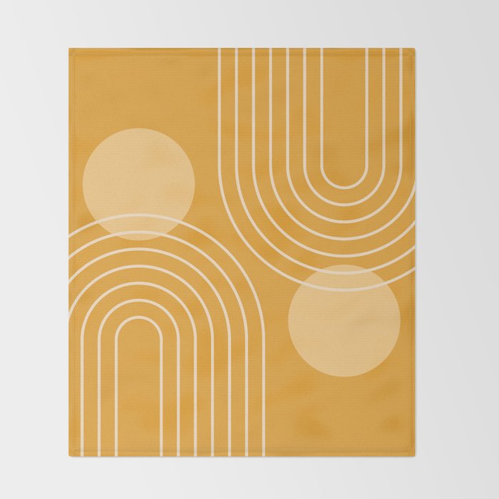 Mid Century Modern Geometric 118 in Yellow Gold Shades (Rainbow and Sun Abstraction) Throw Blanket Gallery Image 2
