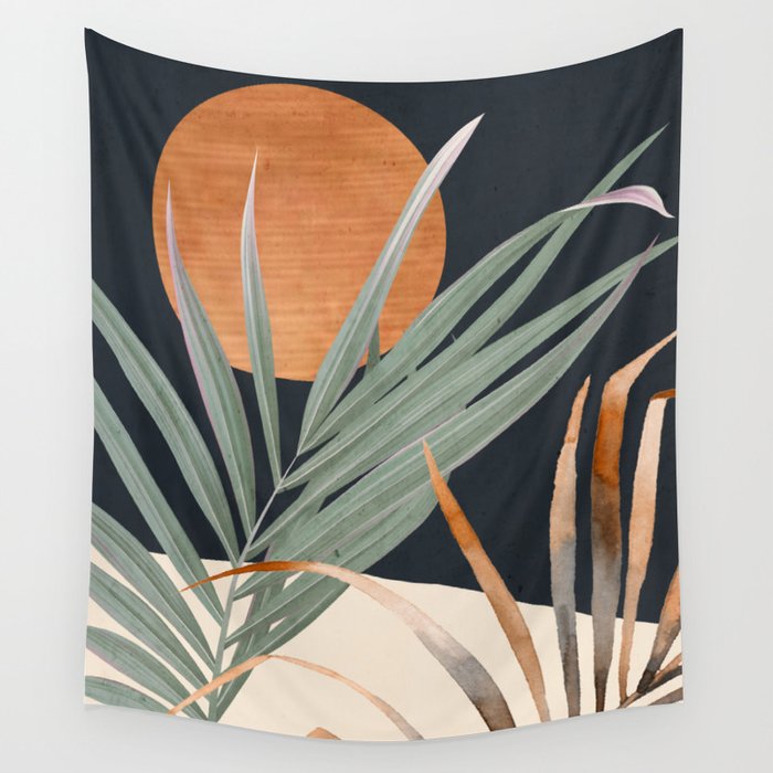 Abstract Art Tropical Leaves 120 Wall Tapestry Gallery Image 1