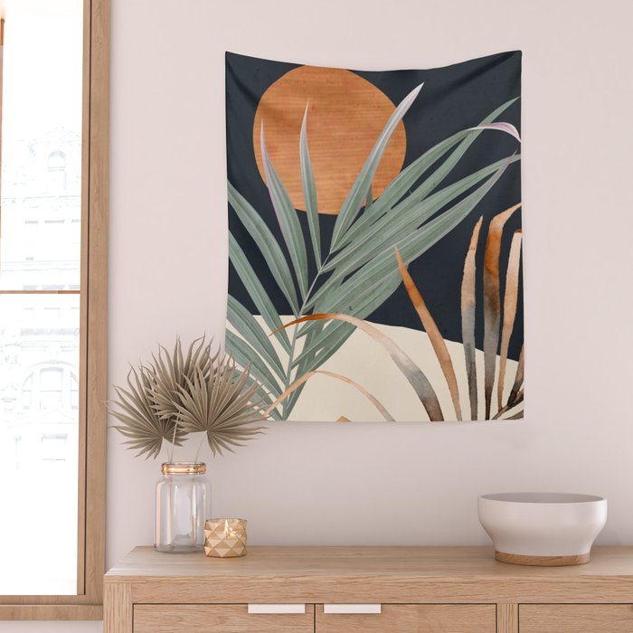 Abstract Art Tropical Leaves 120 Wall Tapestry Gallery Image 2