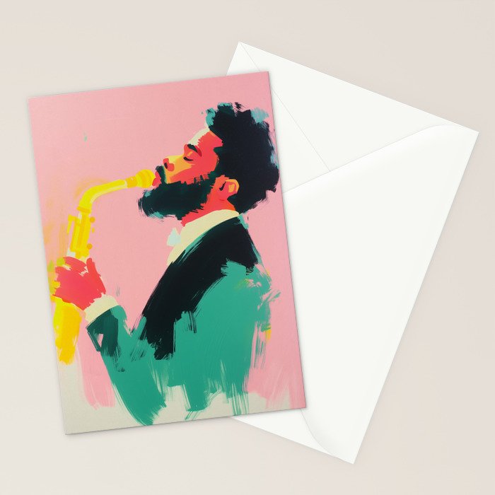 Modern Jazz Musician Bold Art Stationery Card Gallery Image 2