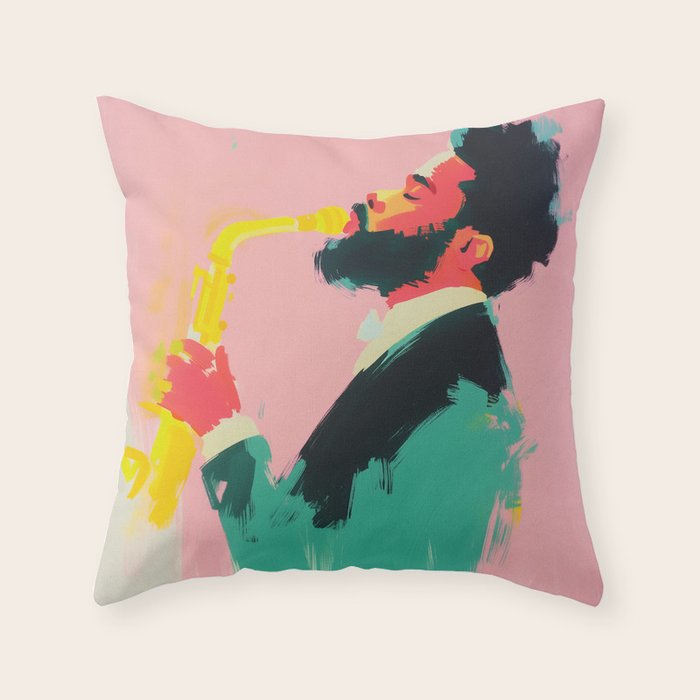 Modern Jazz Musician Bold Art Throw Pillow Gallery Image 6